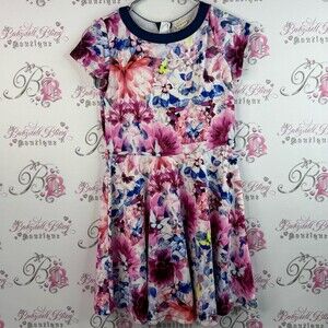 btween dress flowy neon bright Floral Dress Pink and Blue butterfly’s